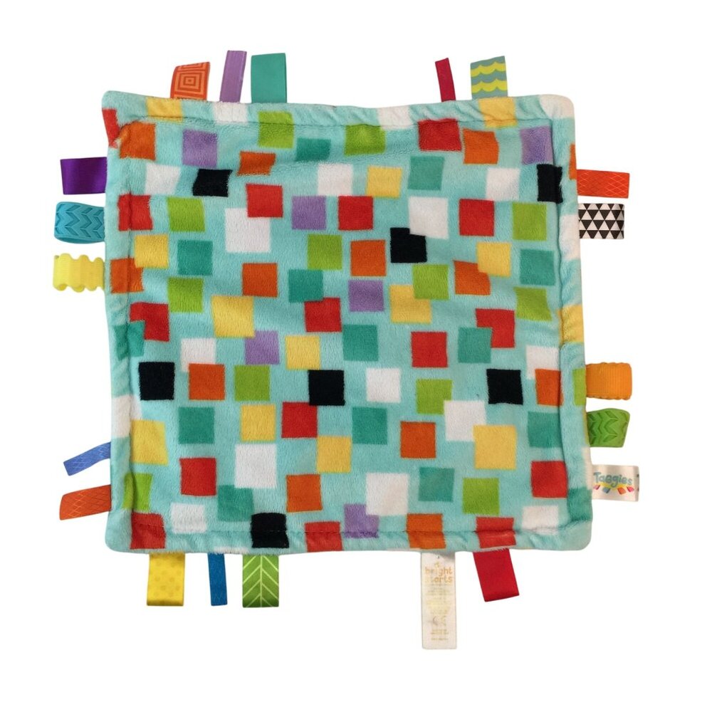 Bright Starts Taggies Teal Squares Lovey 12" Teether Baby‎ Security Blanket